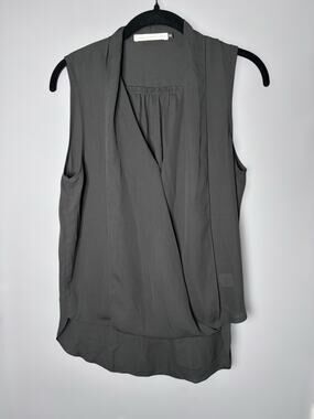 Three Eighty Two Black Sleeveless Wrap Blouse High Low Hem XS